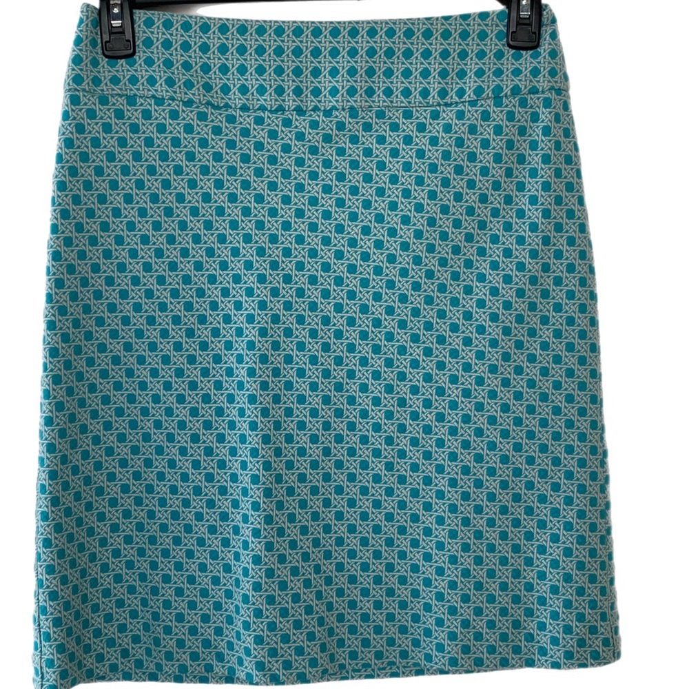 Talbots Pencil Straight Skirt Women’s Size 6P Turquoise Blue & White Geo Print